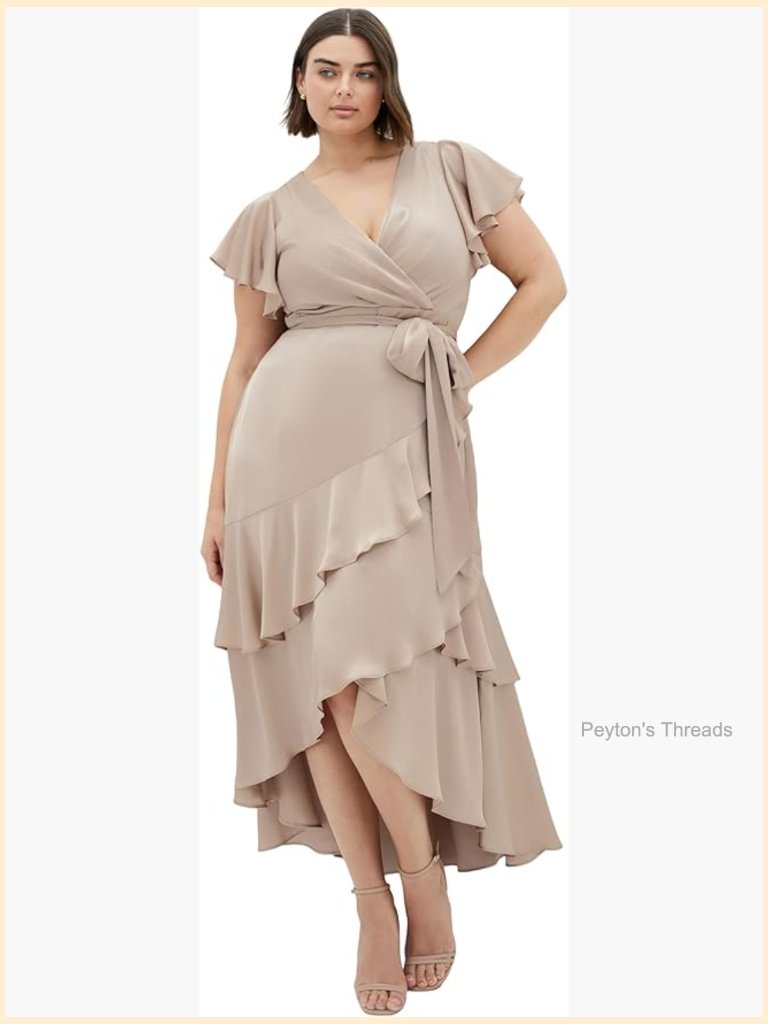 Plus Size Faux Wrap Flutter Sleeve Maxi Dress With Removable Waist Tie